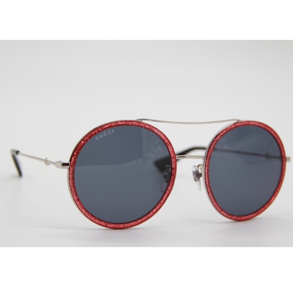 NEW GUCCI GG0061S 007 ROUND BLUE RED SUNGLASSES - Picture 6 of 11